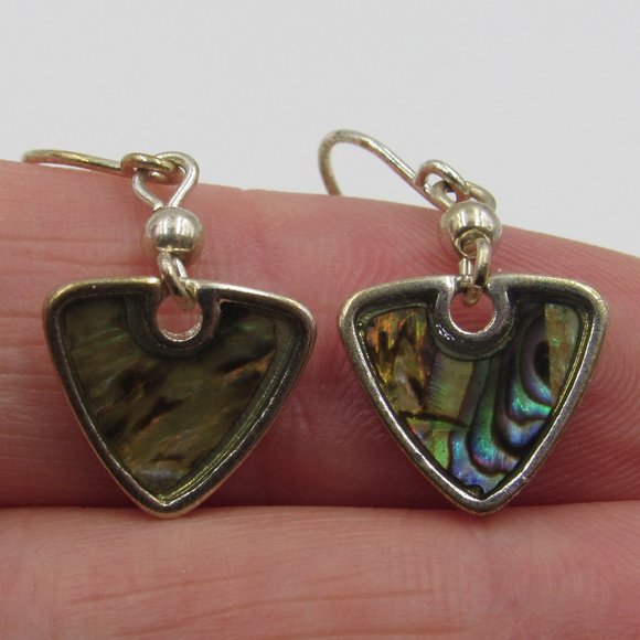 Jewelry - Silver Tone Tiny Abalone Shell Earrings Vintage